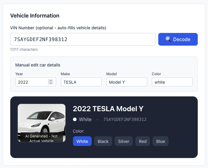 VIN Decode and Vehicle Image